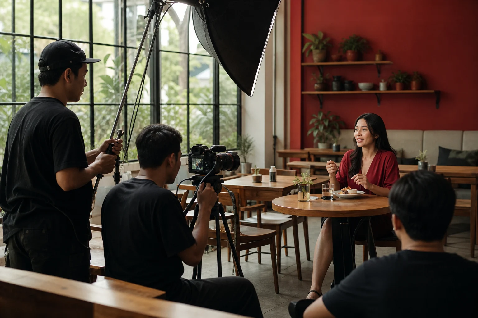 A creator campaign being filmed in a Jakarta cafe